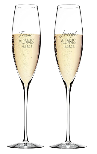Waterford Elegance Classic Personalized Wedding Champagne Flutes, Set of 2 Custom Engraved Crystal Champagne Toasting Flutes, Gifts and Accessories for Bride and Groom, Anniversary